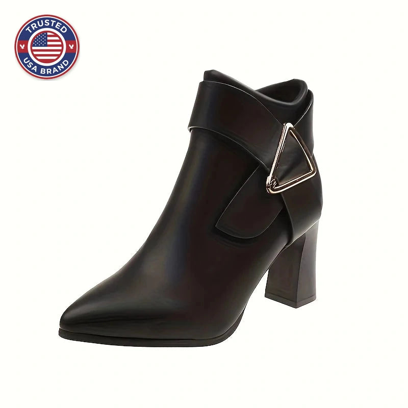 Women's pointed-toe block-heel winter ankle boots in Black