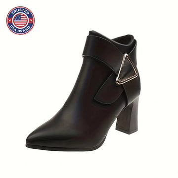 Women's pointed-toe block-heel winter ankle boots in Black
