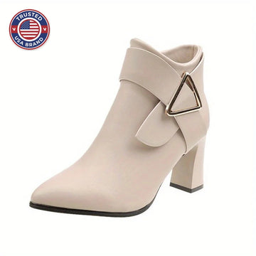 Women's pointed-toe block-heel winter ankle boots in Black