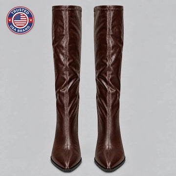 Women’s pointed toe knee-high winter boots with chunky block heel
