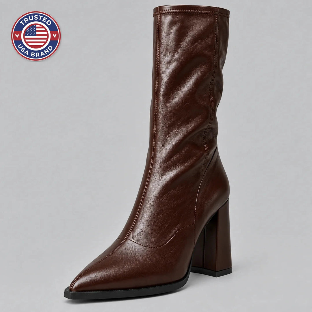 Women’s pointed toe knee-high winter boots with chunky block heel