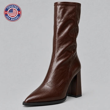 Women’s pointed toe knee-high winter boots with chunky block heel