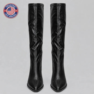 Women’s pointed toe knee-high winter boots with chunky block heel