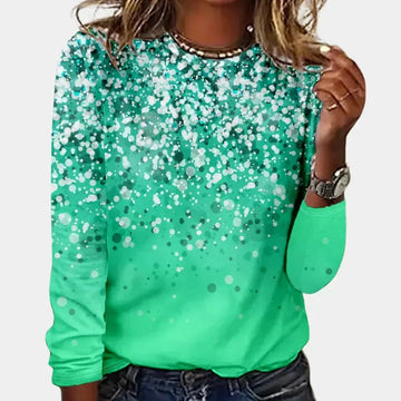 Women's printed crew neck winter jumper with long sleeves in Green