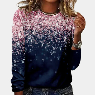 Women's printed crew neck winter jumper with long sleeves in Pink