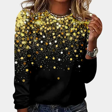 Women's printed crew neck winter jumper with long sleeves in Yellow