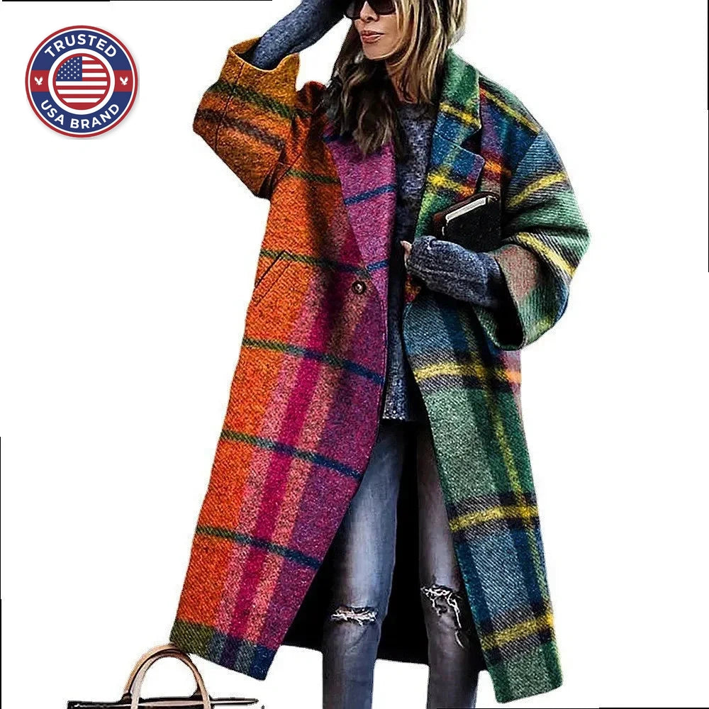 Women's printed wool blend winter long coat
