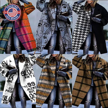 Women's printed wool blend winter long coat