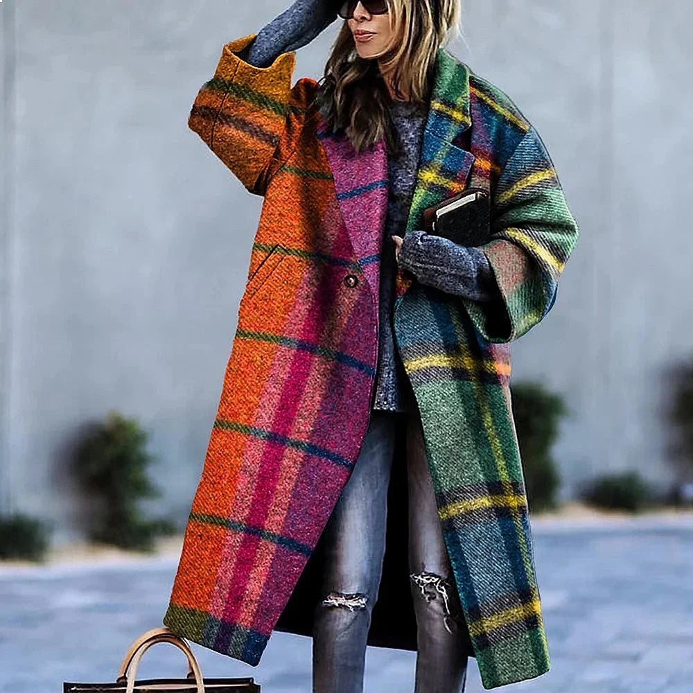 Women's printed wool blend winter long coat