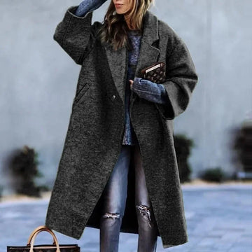 Women's printed wool blend winter long coat in Black