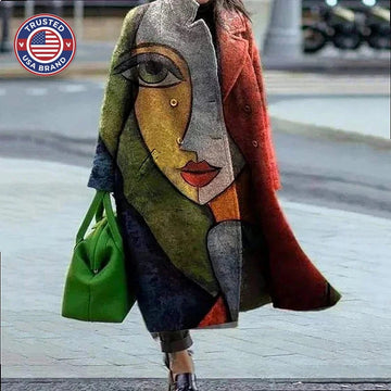 Women's printed wool blend winter long coat