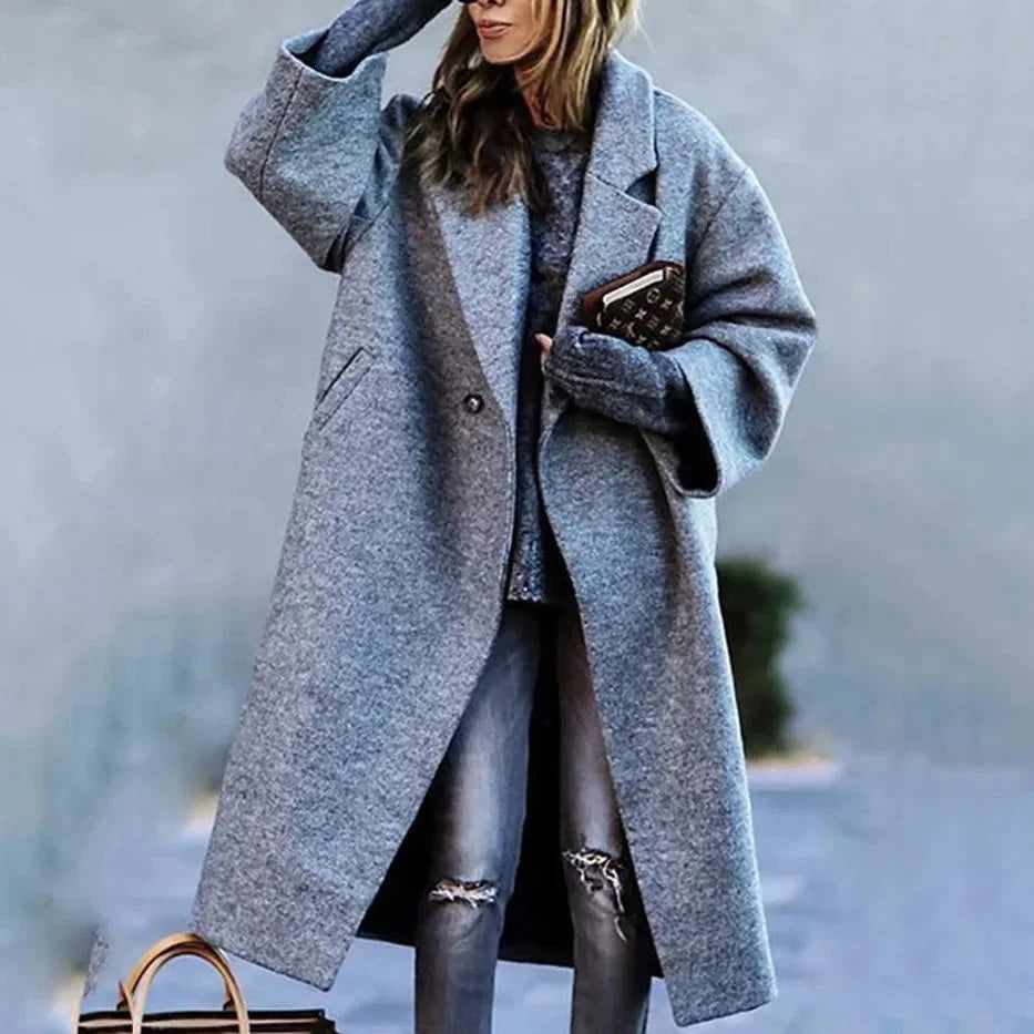 Women's printed wool blend winter long coat in Gray