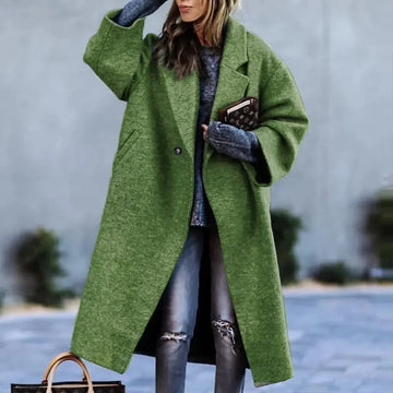 Women's printed wool blend winter long coat in Green