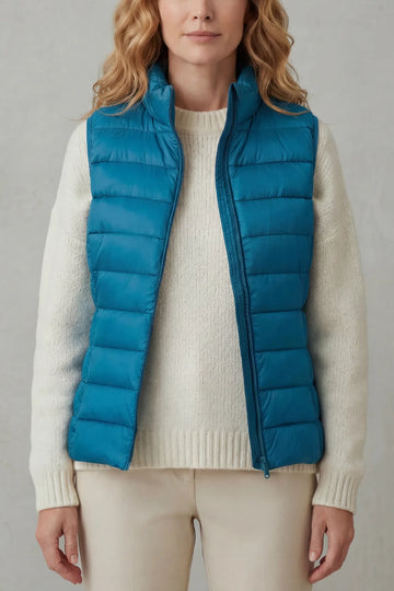 Women's puffer jacket style lightweight layering winter vest in Blue