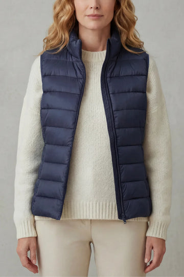 Women's puffer jacket style lightweight layering winter vest in Navy Blue