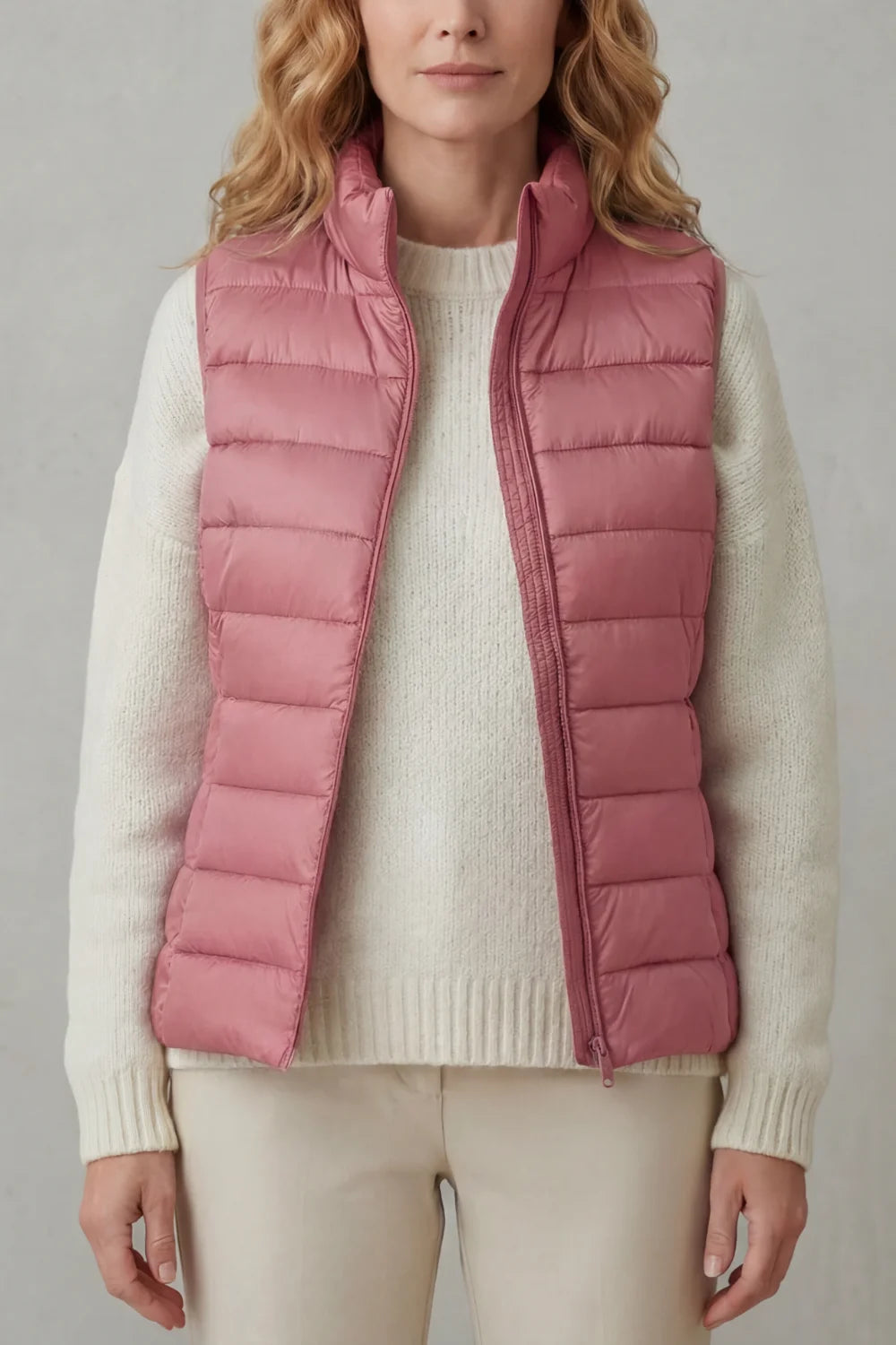 Women's puffer jacket style lightweight layering winter vest in Pink