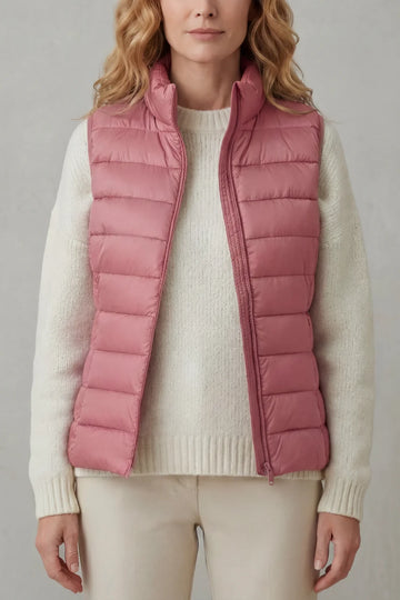 Women's puffer jacket style lightweight layering winter vest in Pink