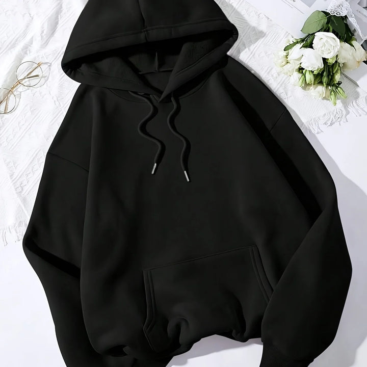 Women's comfy winter hoodie with drawstring neckline in Black