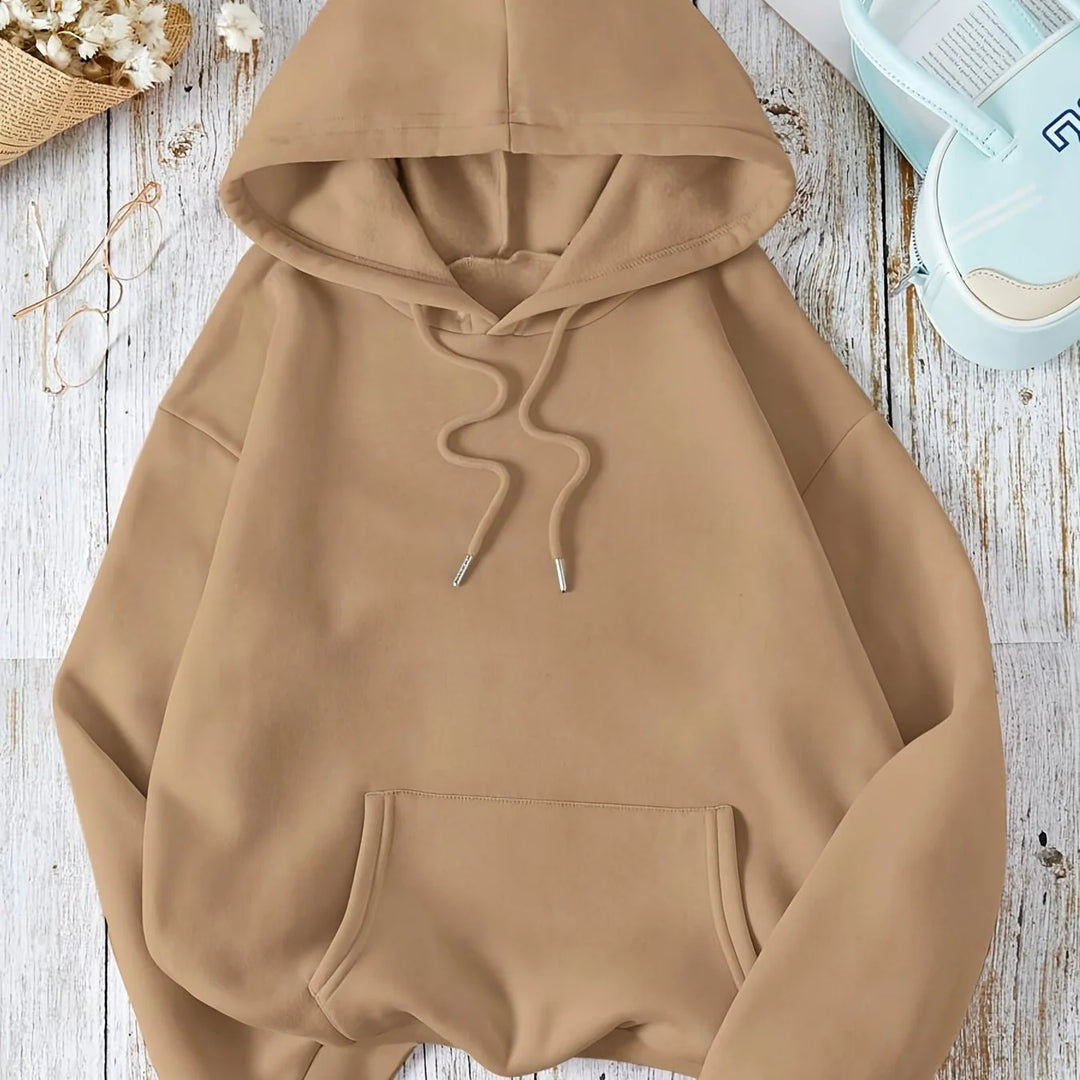Women's comfy winter hoodie with drawstring neckline in Khaki