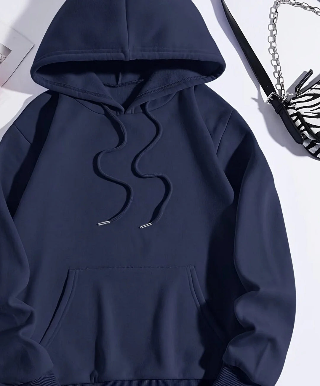 Women's comfy winter hoodie with drawstring neckline in Light Blue
