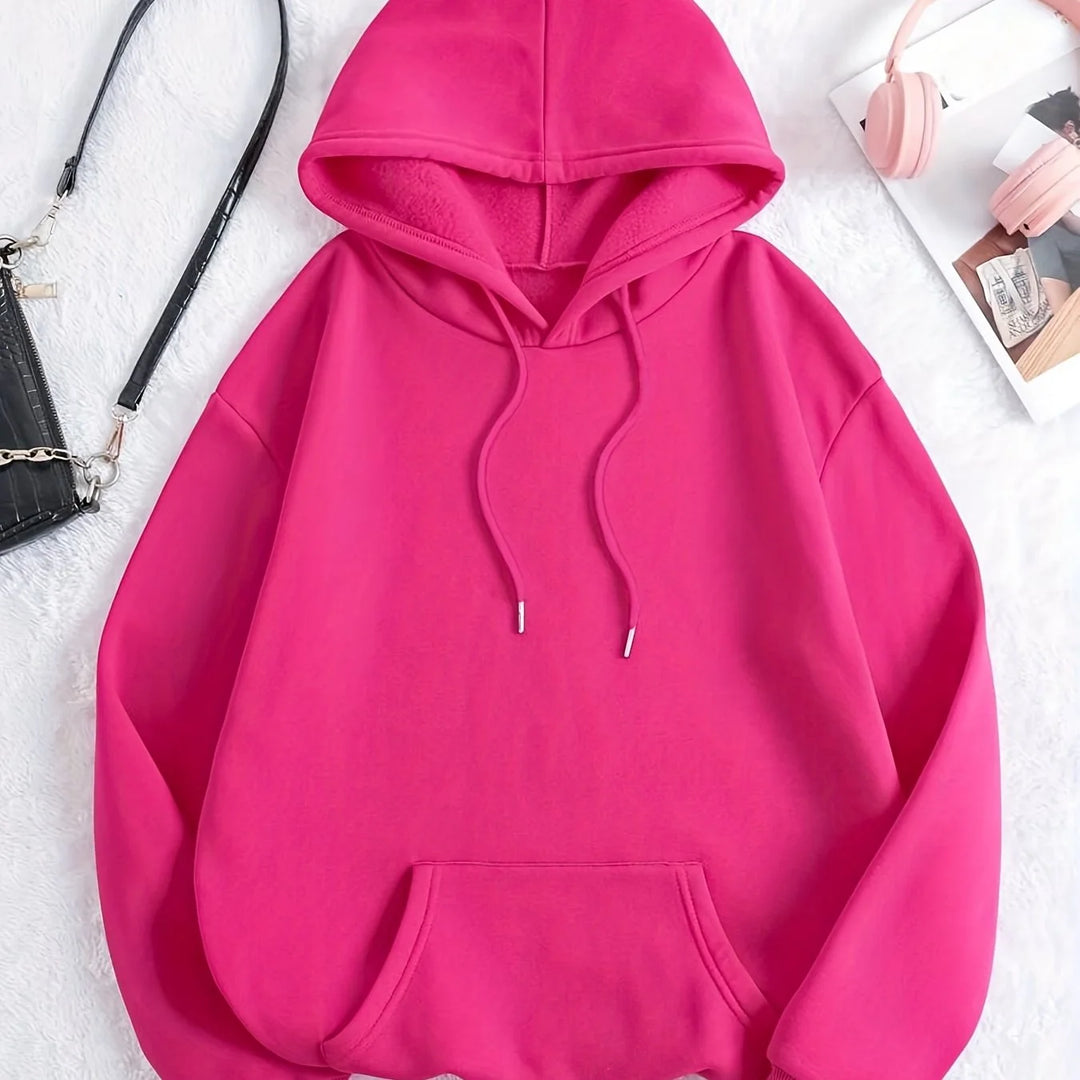 Women's comfy winter hoodie with drawstring neckline in Rose Red