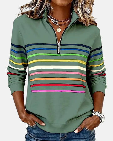 Women's Quarter Zip Sweatshirt Striped Long Sleeve Pullover - Gray