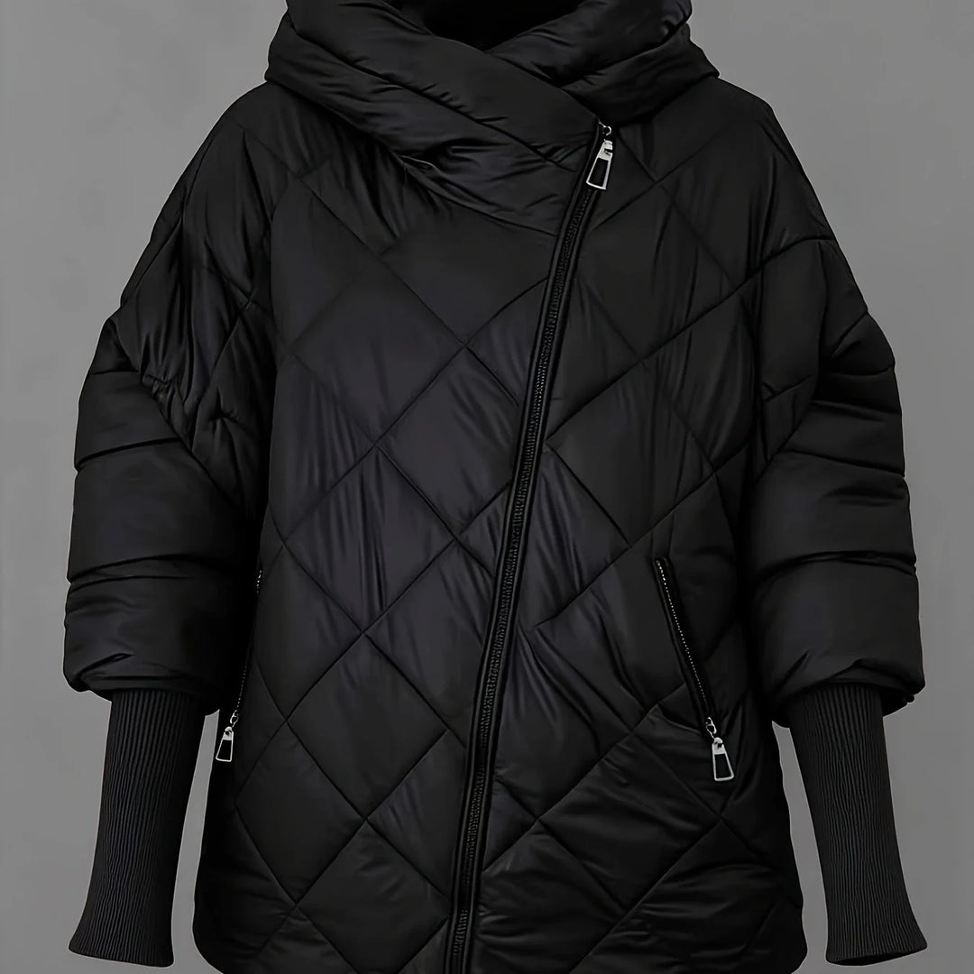 Women's quilted hooded winter puffer jacket in Black