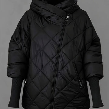 Women's quilted hooded winter puffer jacket in Black