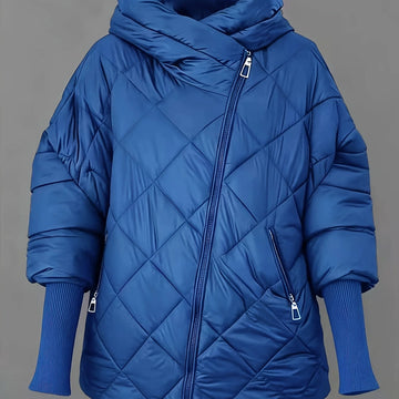 Women's quilted hooded winter puffer jacket in Blue