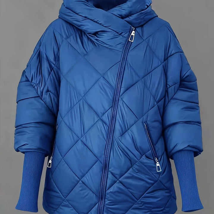 Women's quilted hooded winter puffer jacket in Blue
