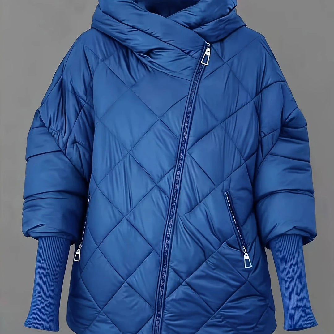 Women's quilted hooded winter puffer jacket in Blue