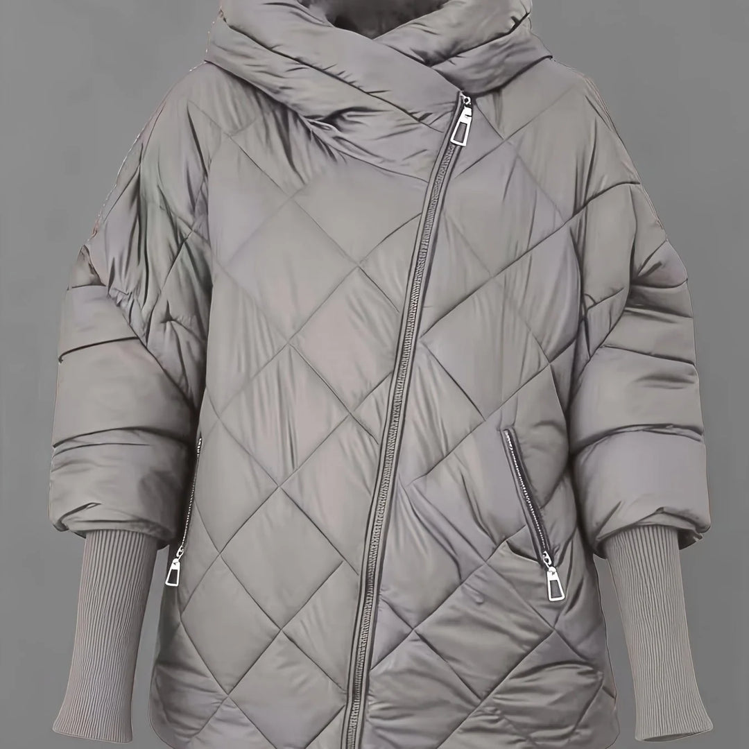 Women's quilted hooded winter puffer jacket in Grey