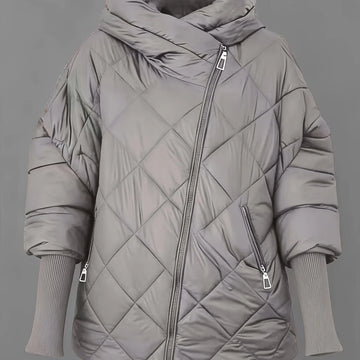 Women's quilted hooded winter puffer jacket in Grey