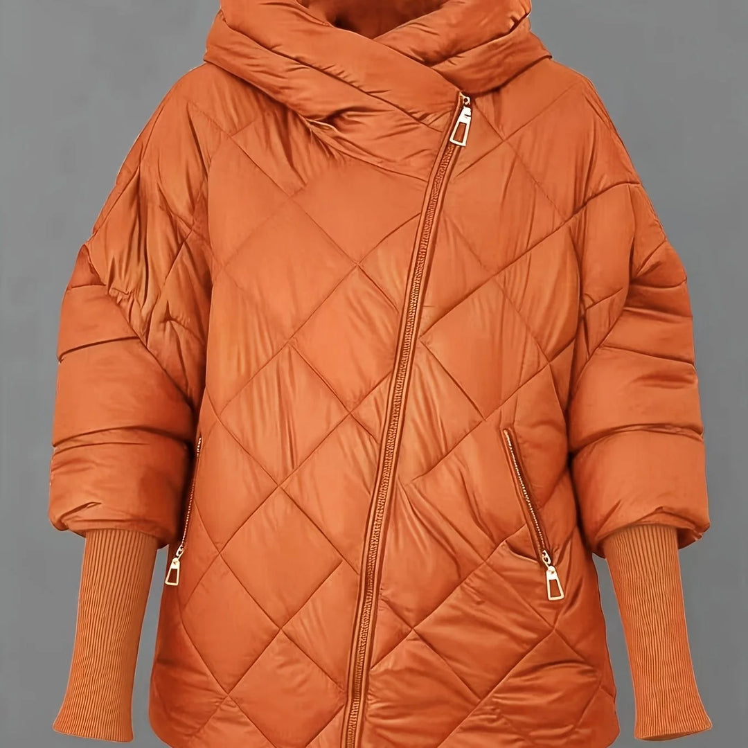 Women's quilted hooded winter puffer jacket in Orange