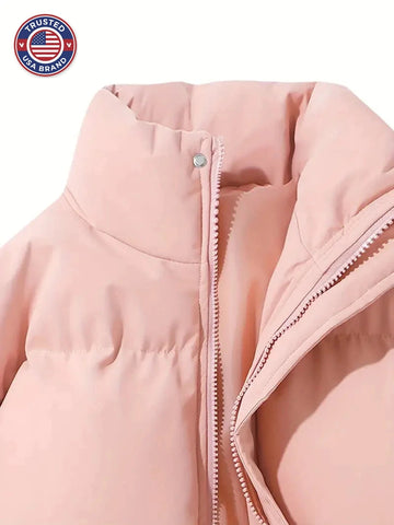Women's quilted winter puffer jacket with stand collar