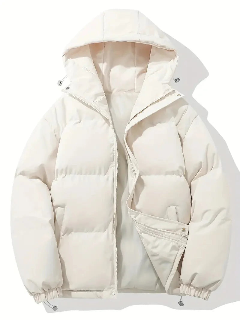 Women's quilted winter puffer jacket with stand collar in Beige