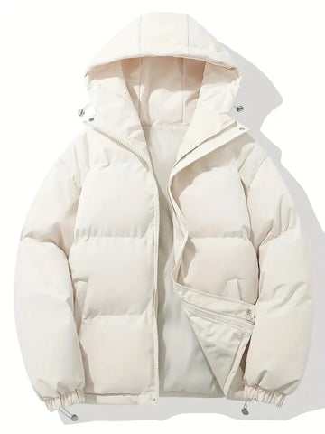 Women's quilted winter puffer jacket with stand collar in Beige