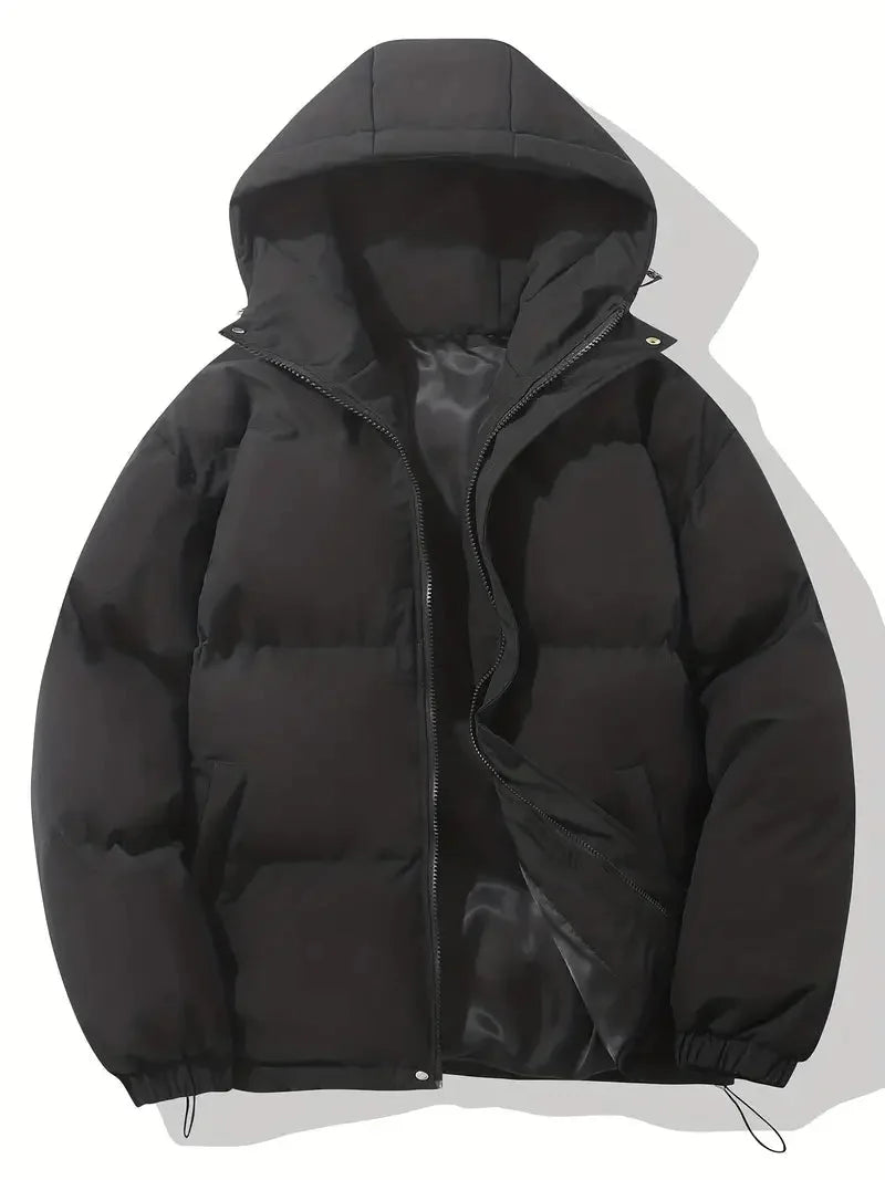 Women's quilted winter puffer jacket with stand collar in Black