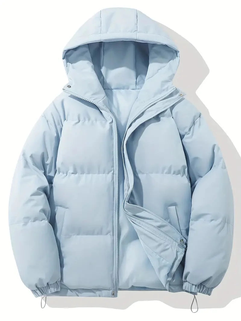 Women's quilted winter puffer jacket with stand collar in Blue