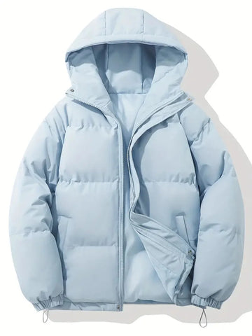 Women's quilted winter puffer jacket with stand collar in Blue