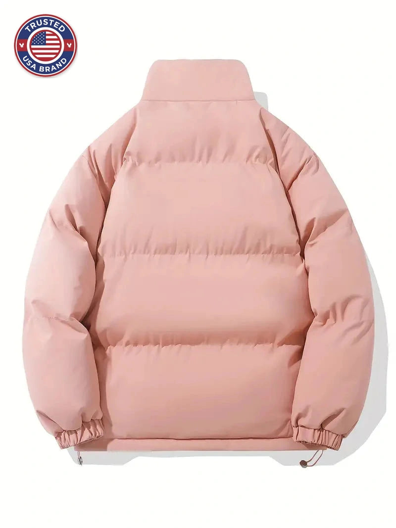 Women's quilted winter puffer jacket with stand collar