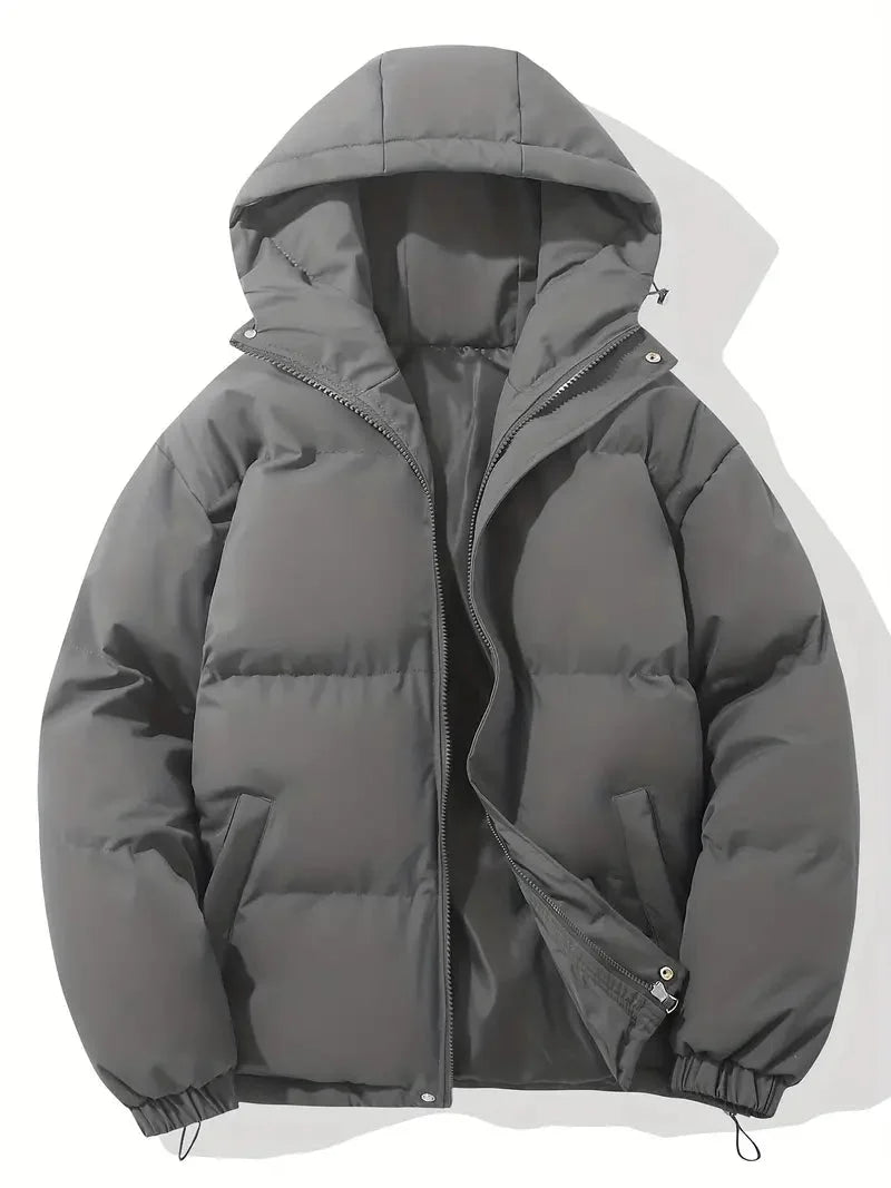 Women's quilted winter puffer jacket with stand collar in Dark Grey