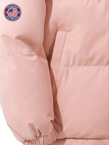 Women's quilted winter puffer jacket with stand collar