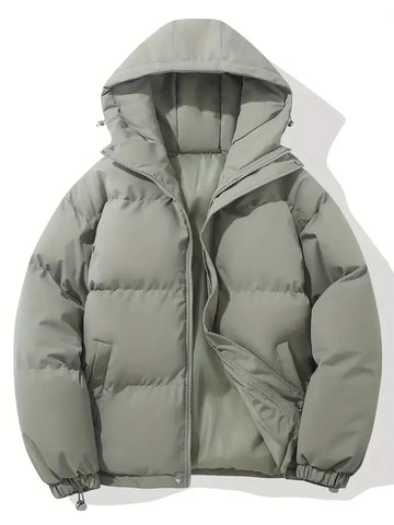 Women's quilted winter puffer jacket with stand collar in Grey