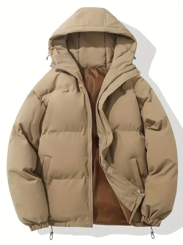 Women's quilted winter puffer jacket with stand collar in Khaki