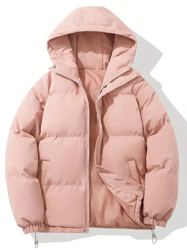 Women's quilted winter puffer jacket with stand collar in Pink
