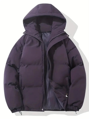 Women's quilted winter puffer jacket with stand collar in Purple