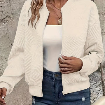 Women's quilted zip-up winter bomber jacket with full zip closure in Apricot