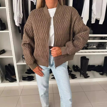 Women's Quilted Zip Up Bomber Jacket - White