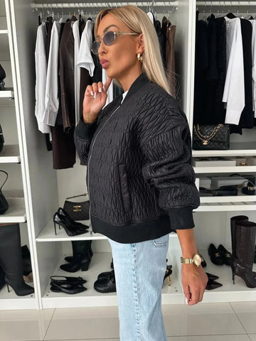 Women's Quilted Zip Up Bomber Jacket - White
